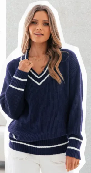 Navy Varsity Knit Jumper
