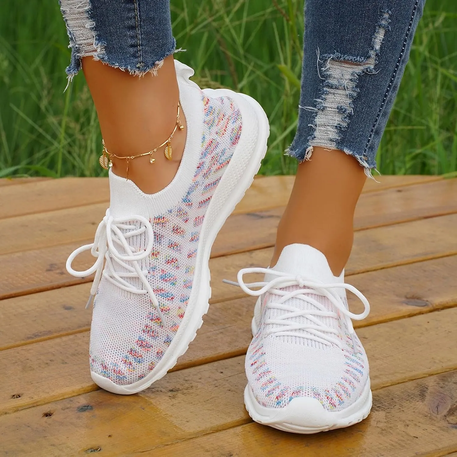 Non Slip Tennis Shoes Womens Lightweight Comfortable Lace up Walking Shoes Athletic Fashion Workout Sneakers