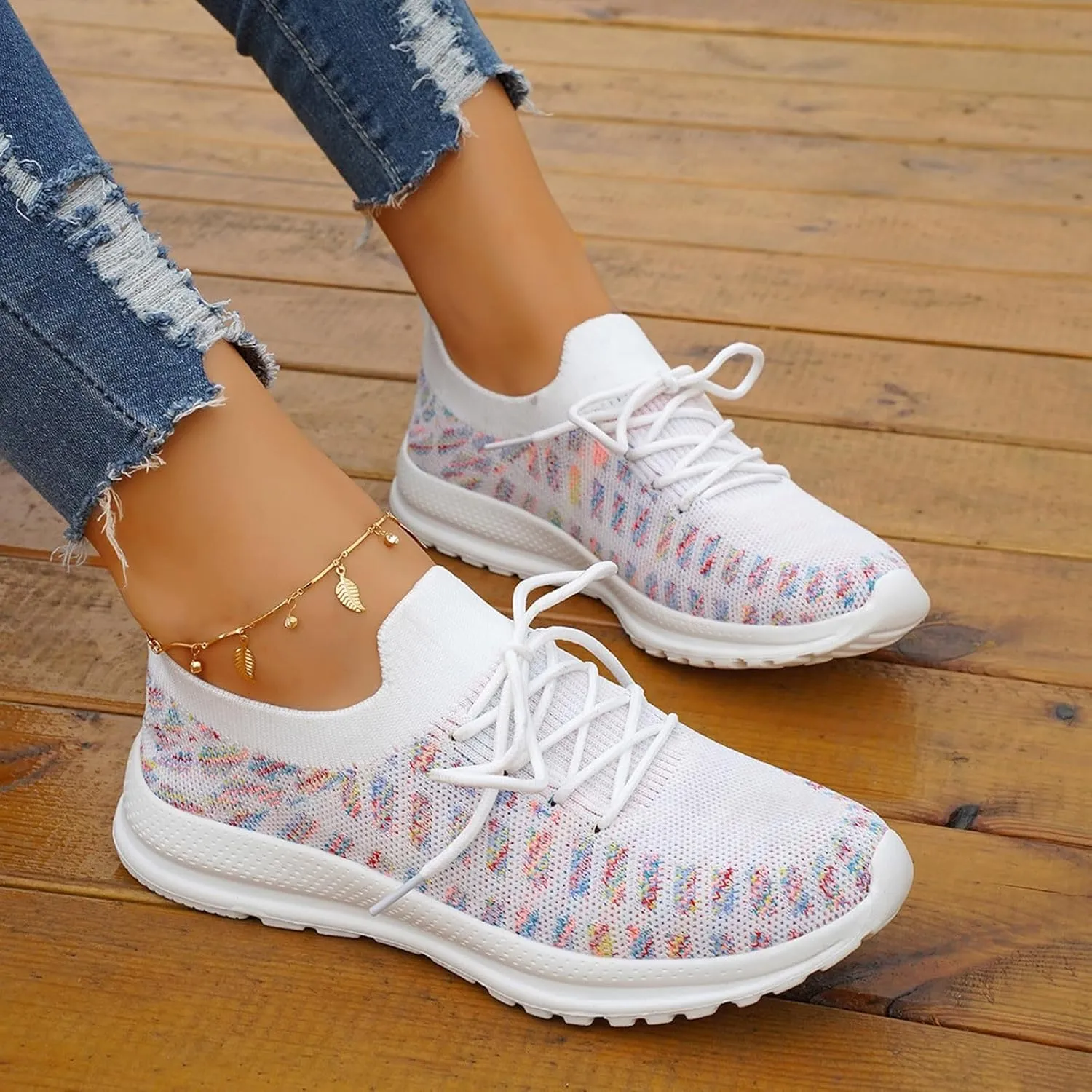 Non Slip Tennis Shoes Womens Lightweight Comfortable Lace up Walking Shoes Athletic Fashion Workout Sneakers