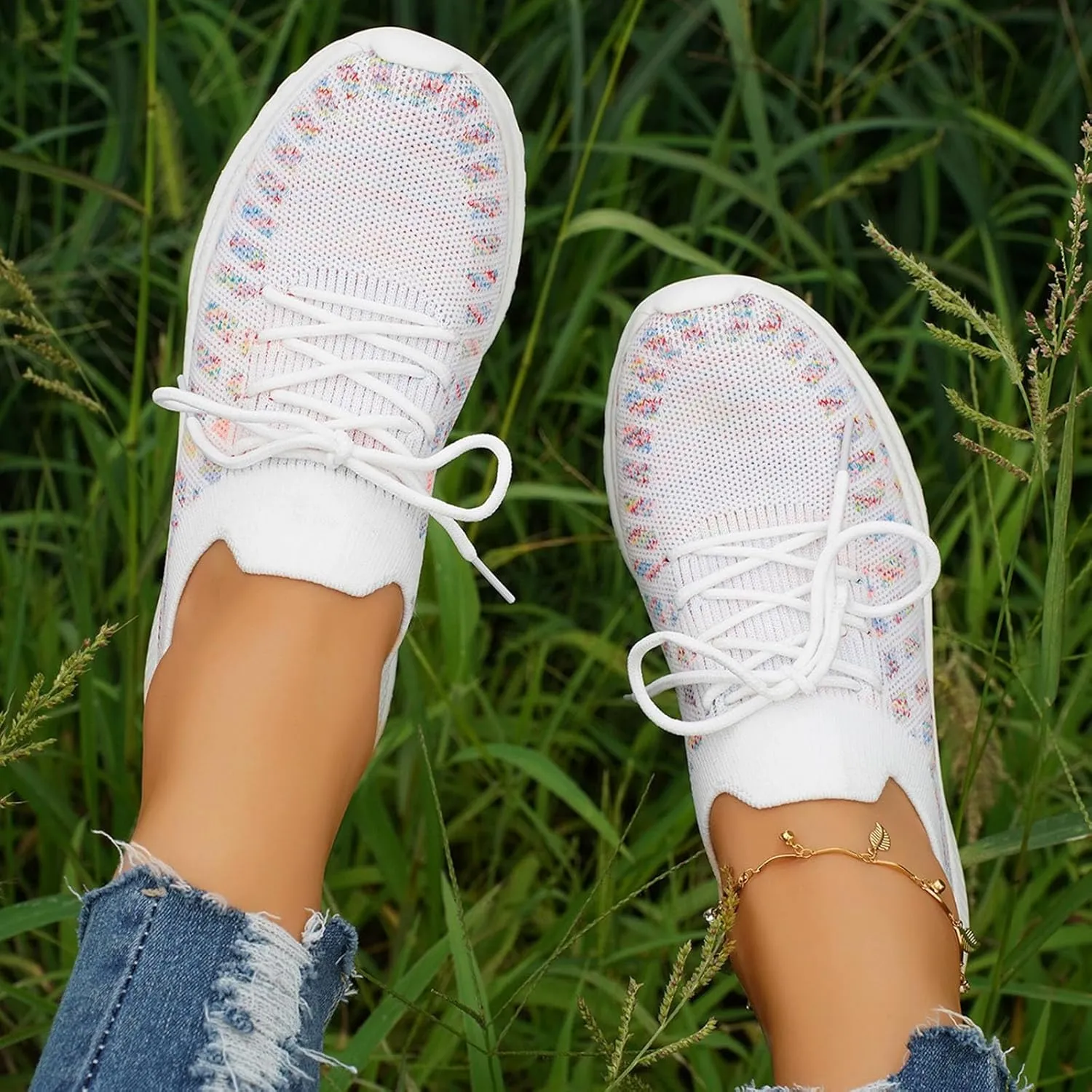 Non Slip Tennis Shoes Womens Lightweight Comfortable Lace up Walking Shoes Athletic Fashion Workout Sneakers