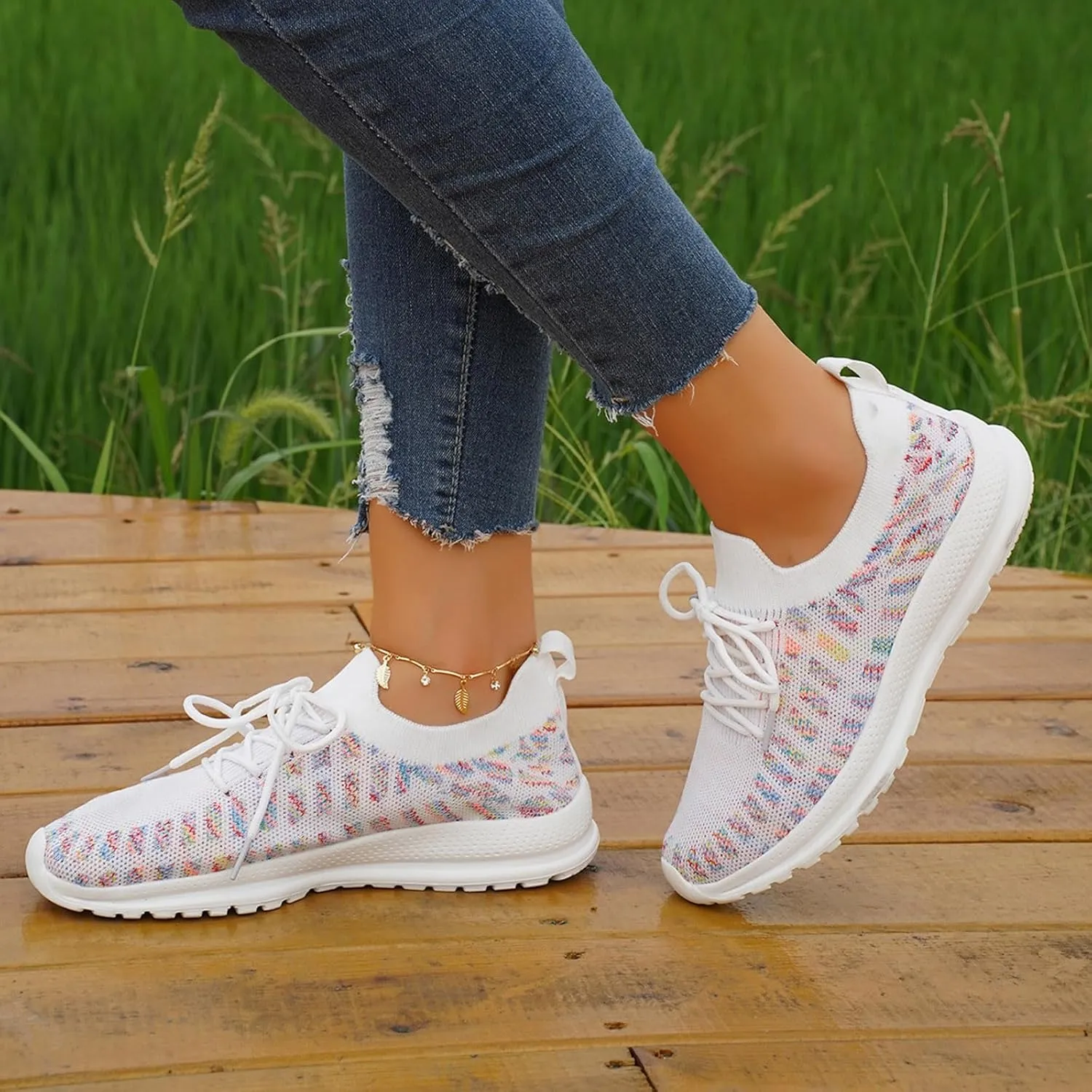 Non Slip Tennis Shoes Womens Lightweight Comfortable Lace up Walking Shoes Athletic Fashion Workout Sneakers