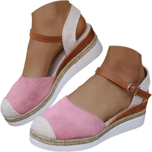 Orthopedic Platform Wedge Sandals for Women 2025 Espadrilles Wedges Sandals Summer Closed Toe Casual Comfortable Strappy Slip on Shoes with Adjustable Ankle Strap