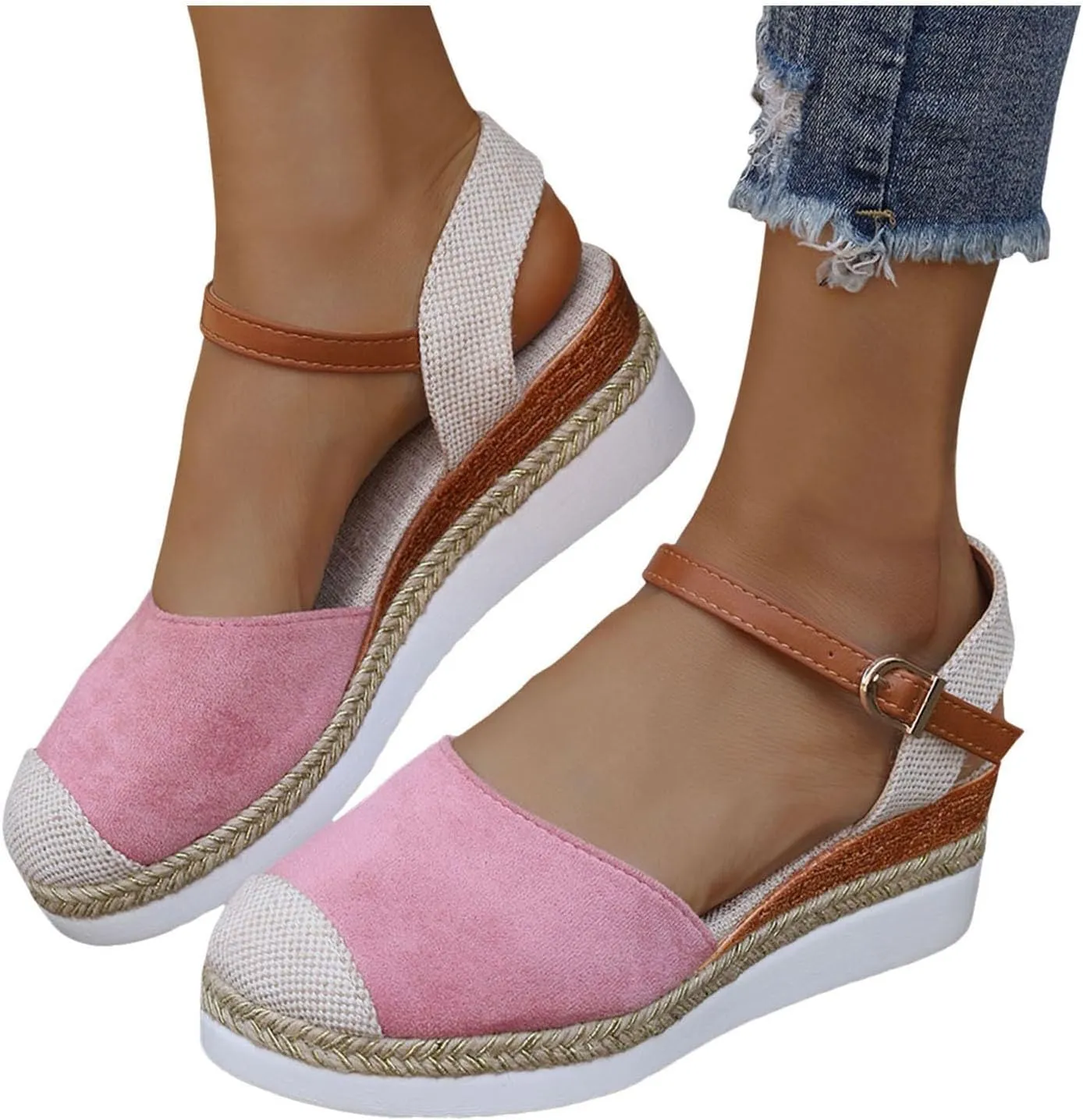 Orthopedic Platform Wedge Sandals for Women 2025 Espadrilles Wedges Sandals Summer Closed Toe Casual Comfortable Strappy Slip on Shoes with Adjustable Ankle Strap