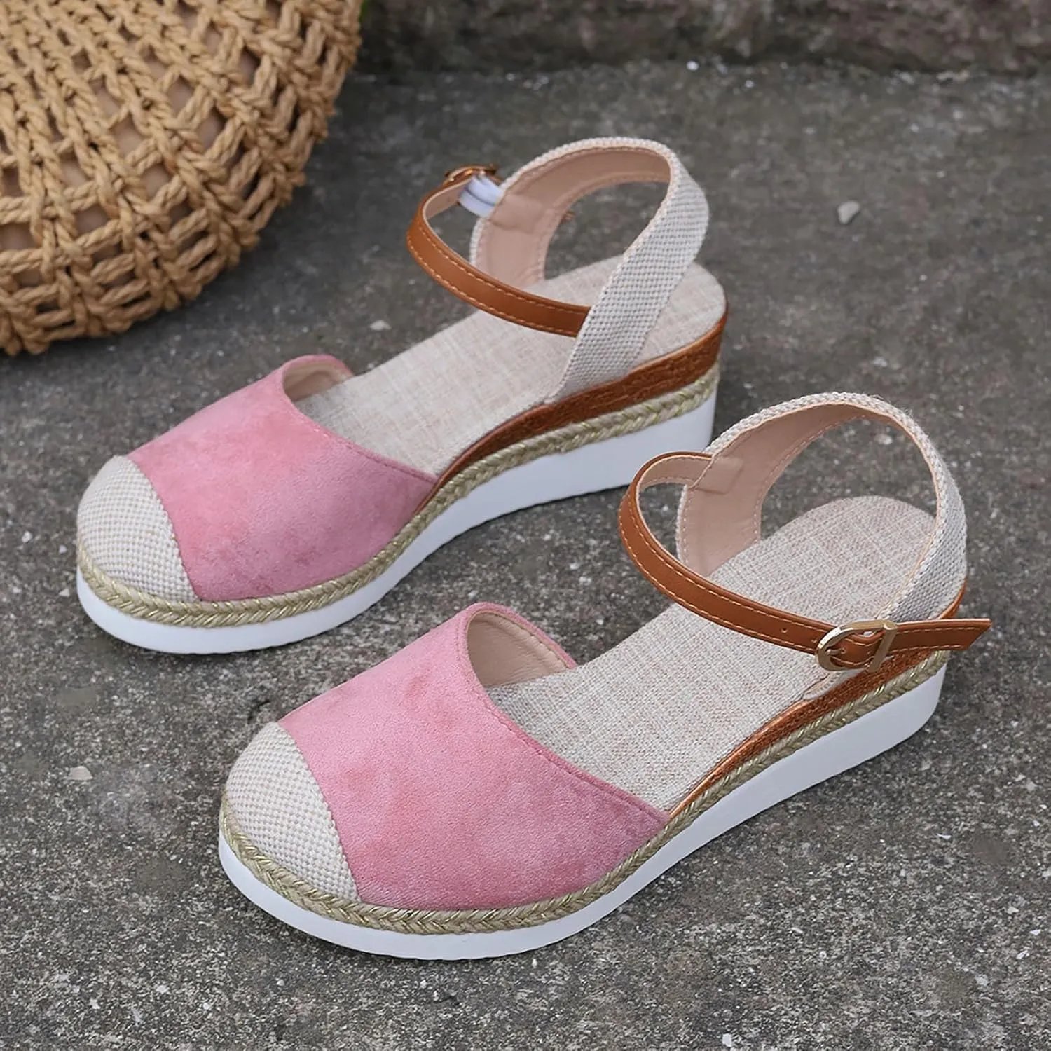 Orthopedic Platform Wedge Sandals for Women 2025 Espadrilles Wedges Sandals Summer Closed Toe Casual Comfortable Strappy Slip on Shoes with Adjustable Ankle Strap
