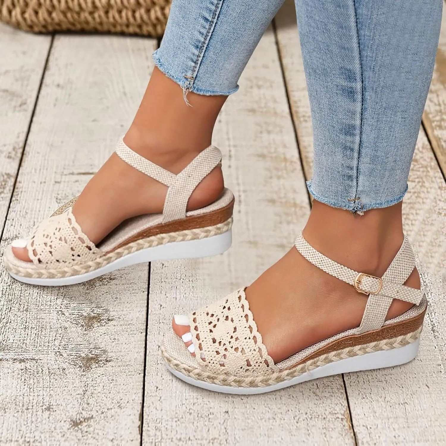 Orthopedic Platform Wedge Sandals for Women Summer DressyOpen Toe Lace Backless Espadrille Wedge Heel Sandals Beach Vacation Walking Fashionable Comfortable Outdoor Shoes