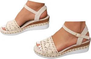 Orthopedic Platform Wedge Sandals for Women Summer DressyOpen Toe Lace Backless Espadrille Wedge Heel Sandals Beach Vacation Walking Fashionable Comfortable Outdoor Shoes