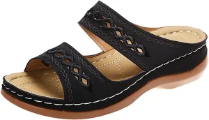 Orthopedic Sandals for Women Comfort Slip On Wide Width Sandals Vintage Arch Support Slides Wedge Shoes Lightweight Summer Flat Walking Shoes Dressy Breathable Flip Flops Footwear
