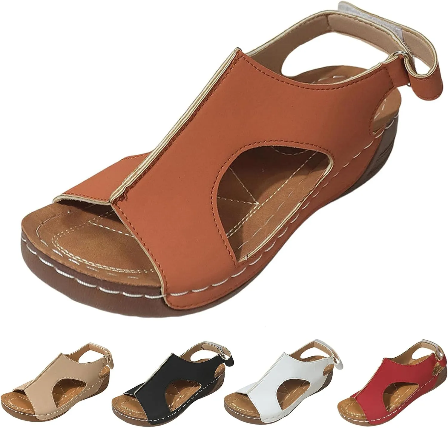 Orthopedic Sandals for Women Open Toe Ankle Strap Slingback Sandals Summer Arch Support Platform Sandal, Comfort Wear Shoes Casual Walking Shoes Hollow Out Breathable Beach Sandal