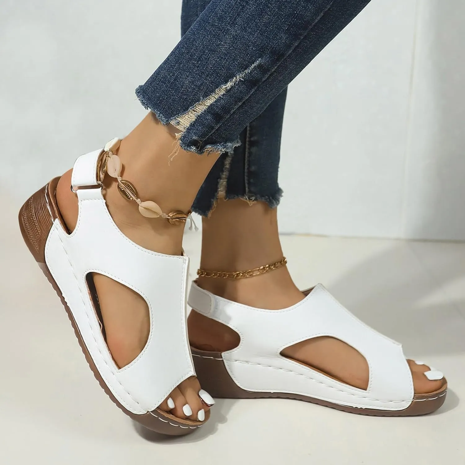 Orthopedic Sandals for Women Open Toe Ankle Strap Slingback Sandals Summer Arch Support Platform Sandal, Comfort Wear Shoes Casual Walking Shoes Hollow Out Breathable Beach Sandal