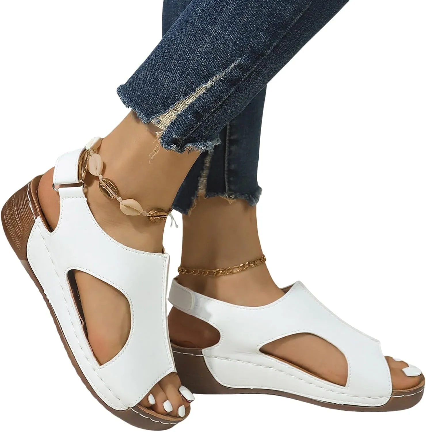 Orthopedic Sandals for Women Open Toe Ankle Strap Slingback Sandals Summer Arch Support Platform Sandal, Comfort Wear Shoes Casual Walking Shoes Hollow Out Breathable Beach Sandal