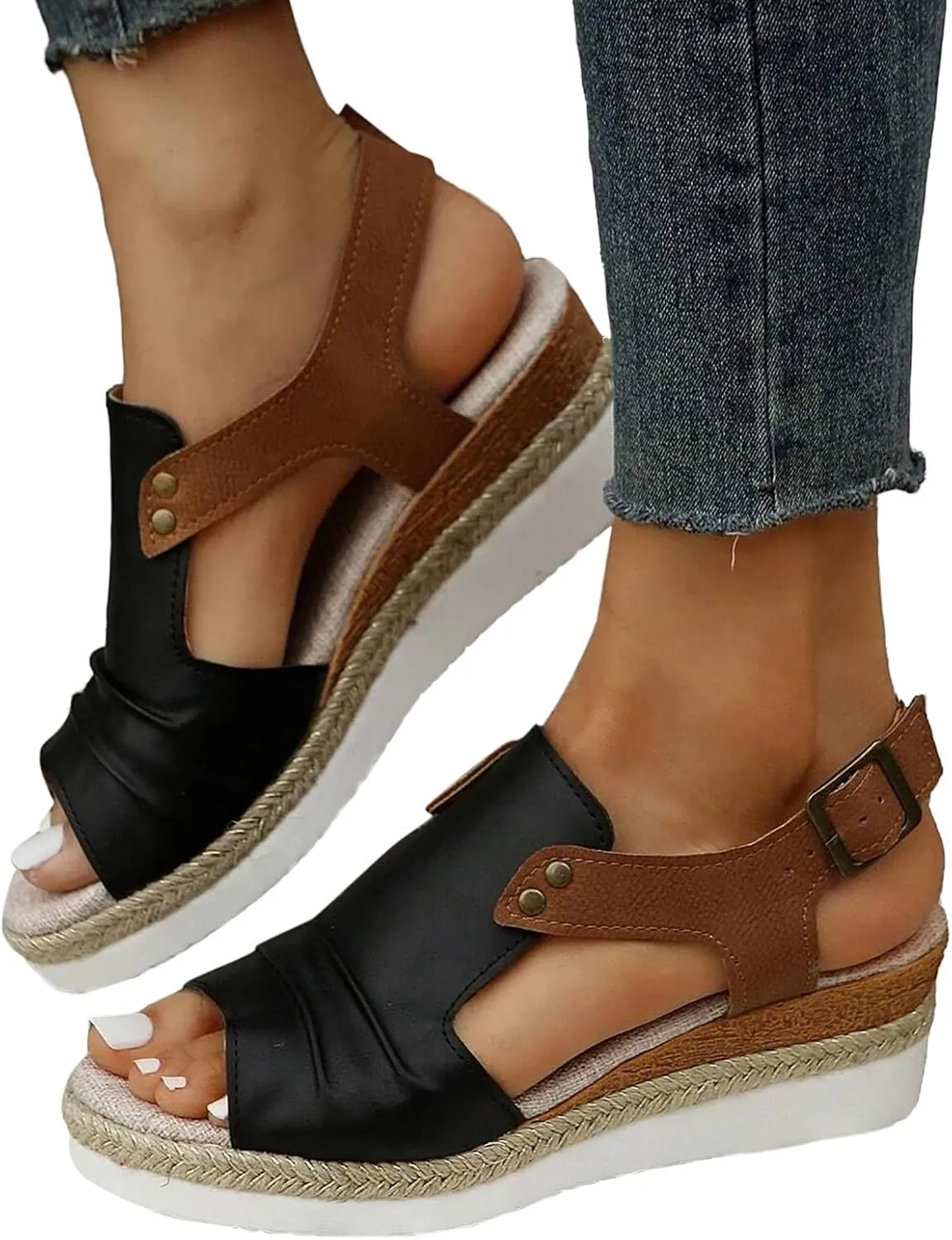 Orthopedic Sandals for Women,Women Walking Slippers with Arch Support Wedge Sandals Summer Dressy Open Toe Ankle Strap Platform Beach Casual Slip on Sandals Beach Dress Comfortable Shoes