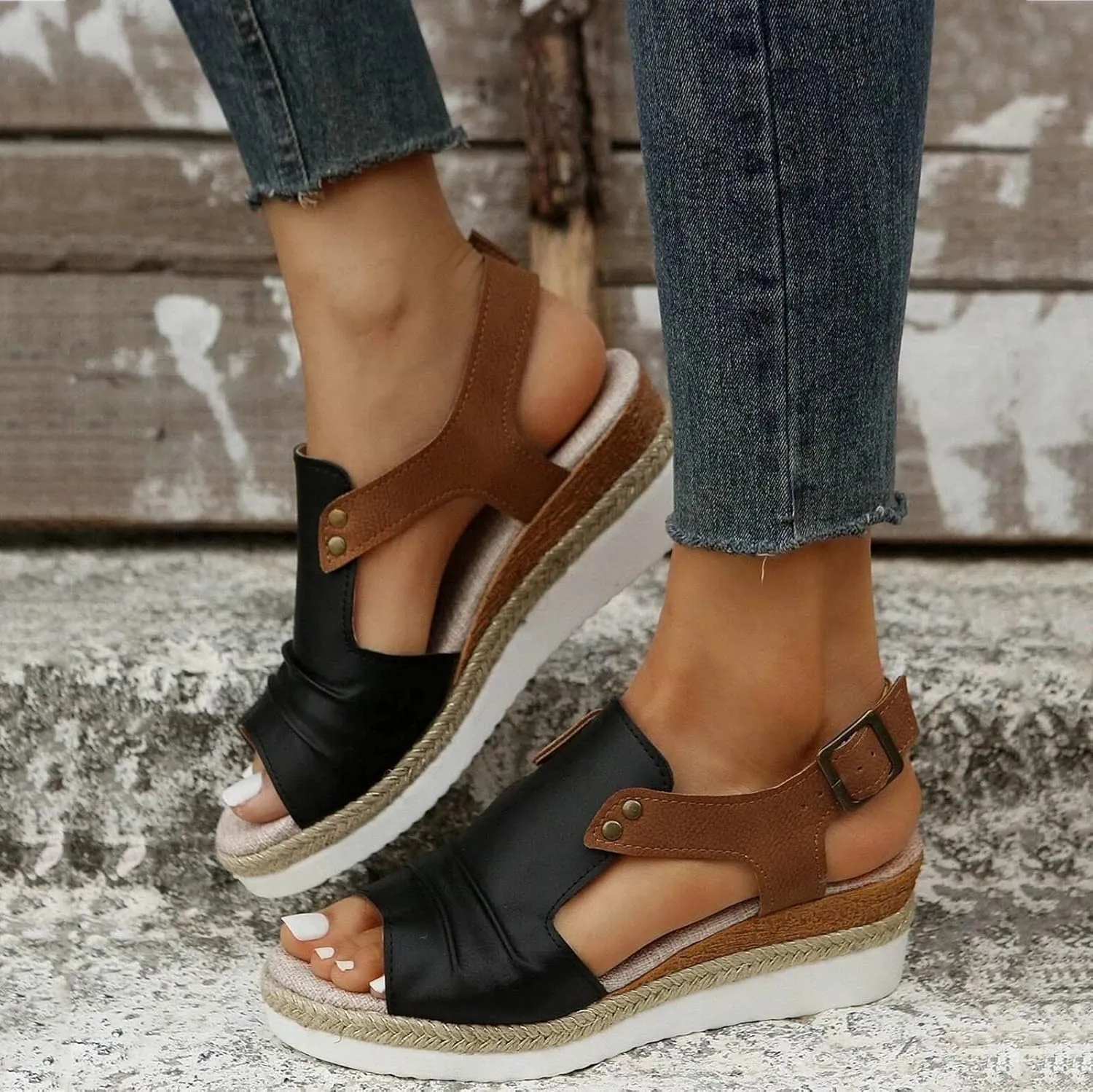 Orthopedic Sandals for Women,Women Walking Slippers with Arch Support Wedge Sandals Summer Dressy Open Toe Ankle Strap Platform Beach Casual Slip on Sandals Beach Dress Comfortable Shoes