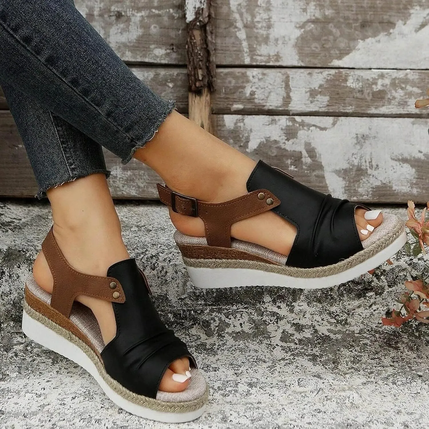Orthopedic Sandals for Women,Women Walking Slippers with Arch Support Wedge Sandals Summer Dressy Open Toe Ankle Strap Platform Beach Casual Slip on Sandals Beach Dress Comfortable Shoes