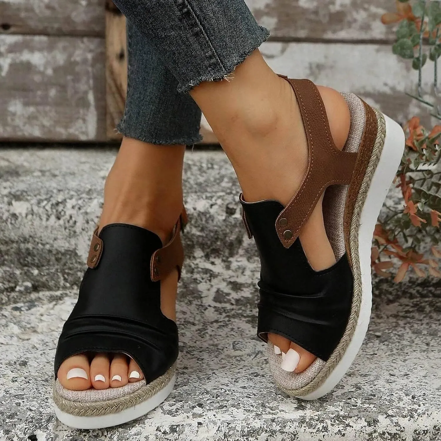Orthopedic Sandals for Women,Women Walking Slippers with Arch Support Wedge Sandals Summer Dressy Open Toe Ankle Strap Platform Beach Casual Slip on Sandals Beach Dress Comfortable Shoes