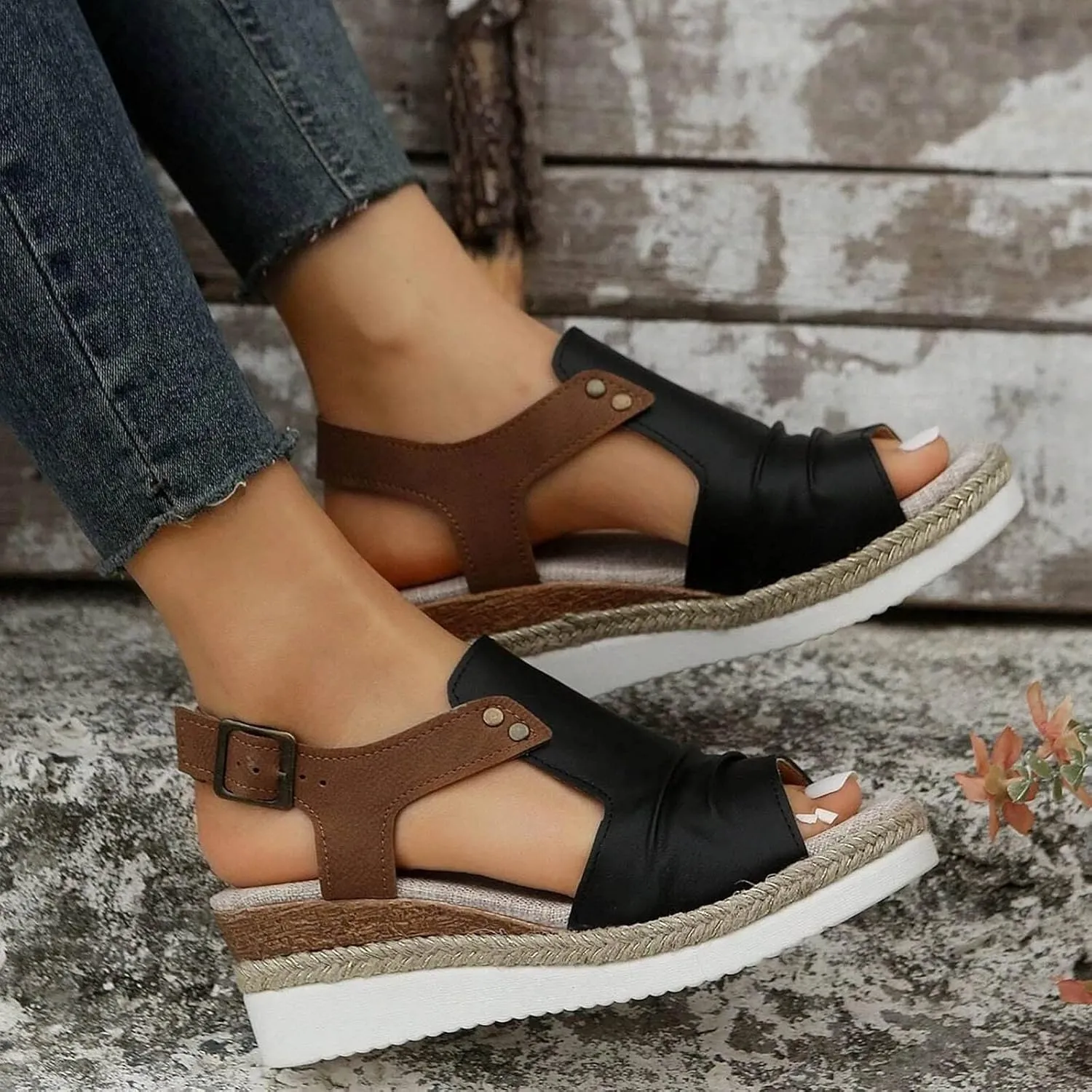 Orthopedic Sandals for Women,Women Walking Slippers with Arch Support Wedge Sandals Summer Dressy Open Toe Ankle Strap Platform Beach Casual Slip on Sandals Beach Dress Comfortable Shoes