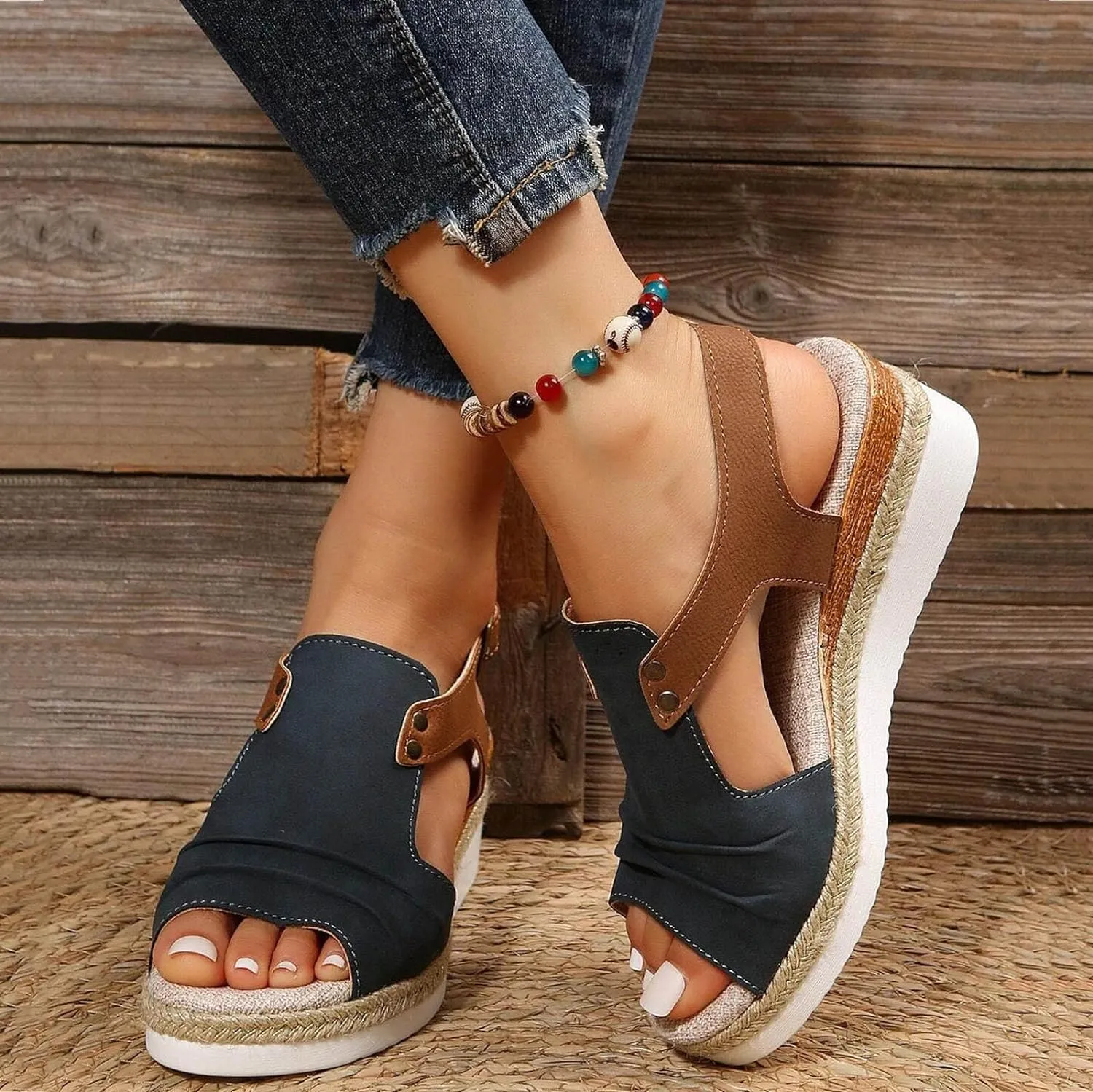 Orthopedic Sandals for Women,Women Walking Slippers with Arch Support Wedge Sandals Summer Dressy Open Toe Ankle Strap Platform Beach Casual Slip on Sandals Beach Dress Comfortable Shoes