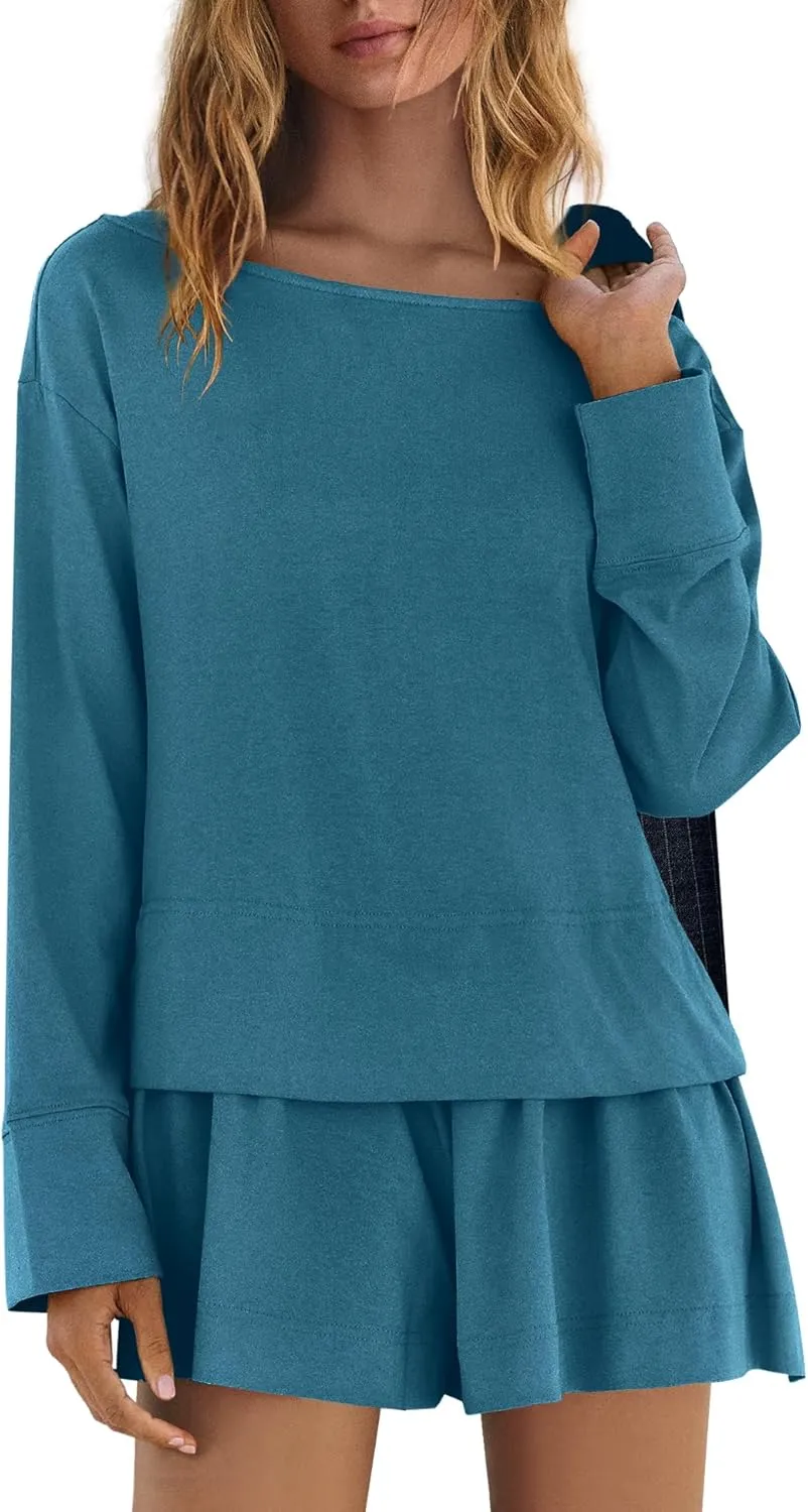 Panadila Womens Long Sleeve Short Romper Dress Oversized Crewneck One Piece Jumpsuit Open Back Layered Casual Outfits