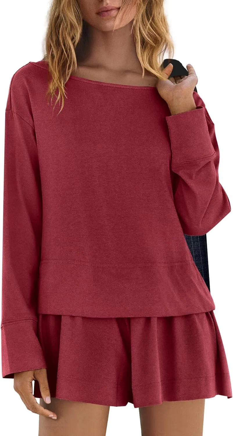 Panadila Womens Long Sleeve Short Romper Dress Oversized Crewneck One Piece Jumpsuit Open Back Layered Casual Outfits