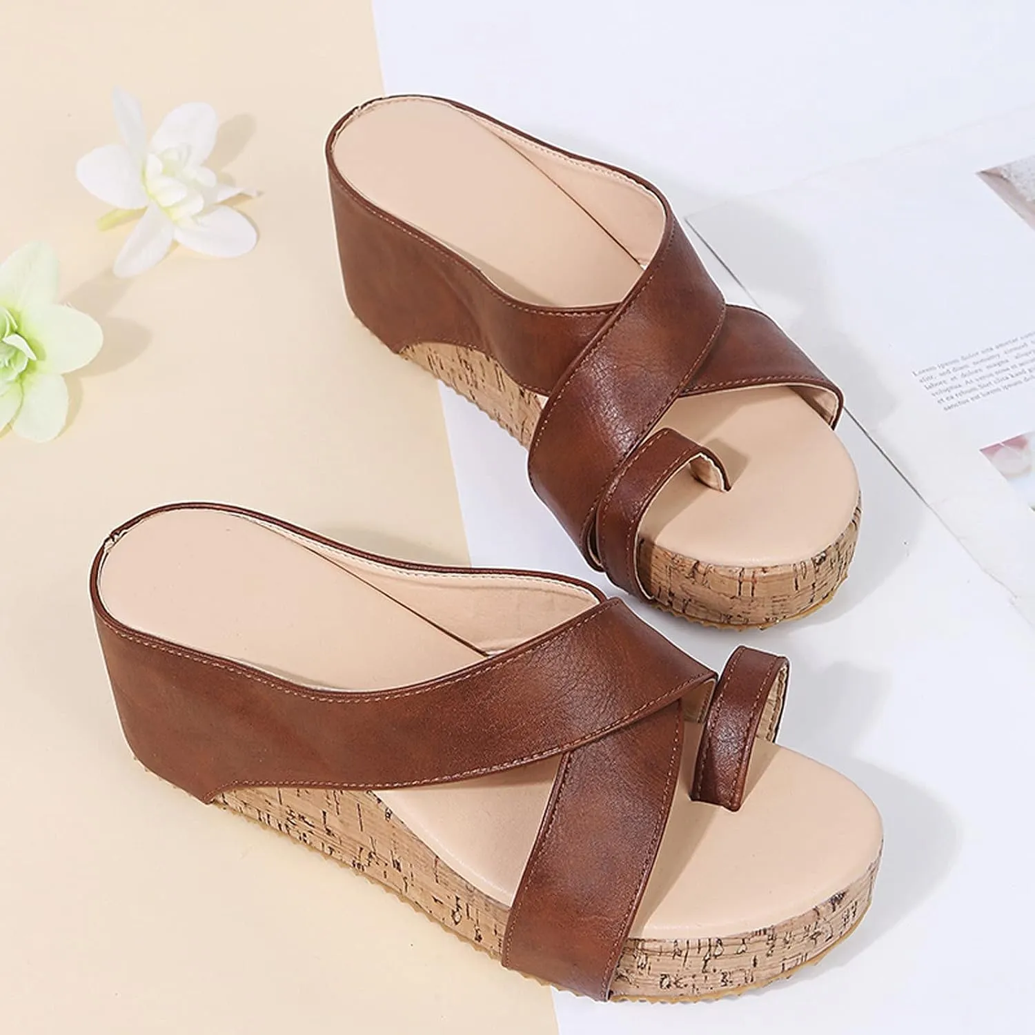 Platform Sandals Women Summer Beach Black Sandals Wedge Heel Slip on Sandals Travel Bohemia Walking Shoes