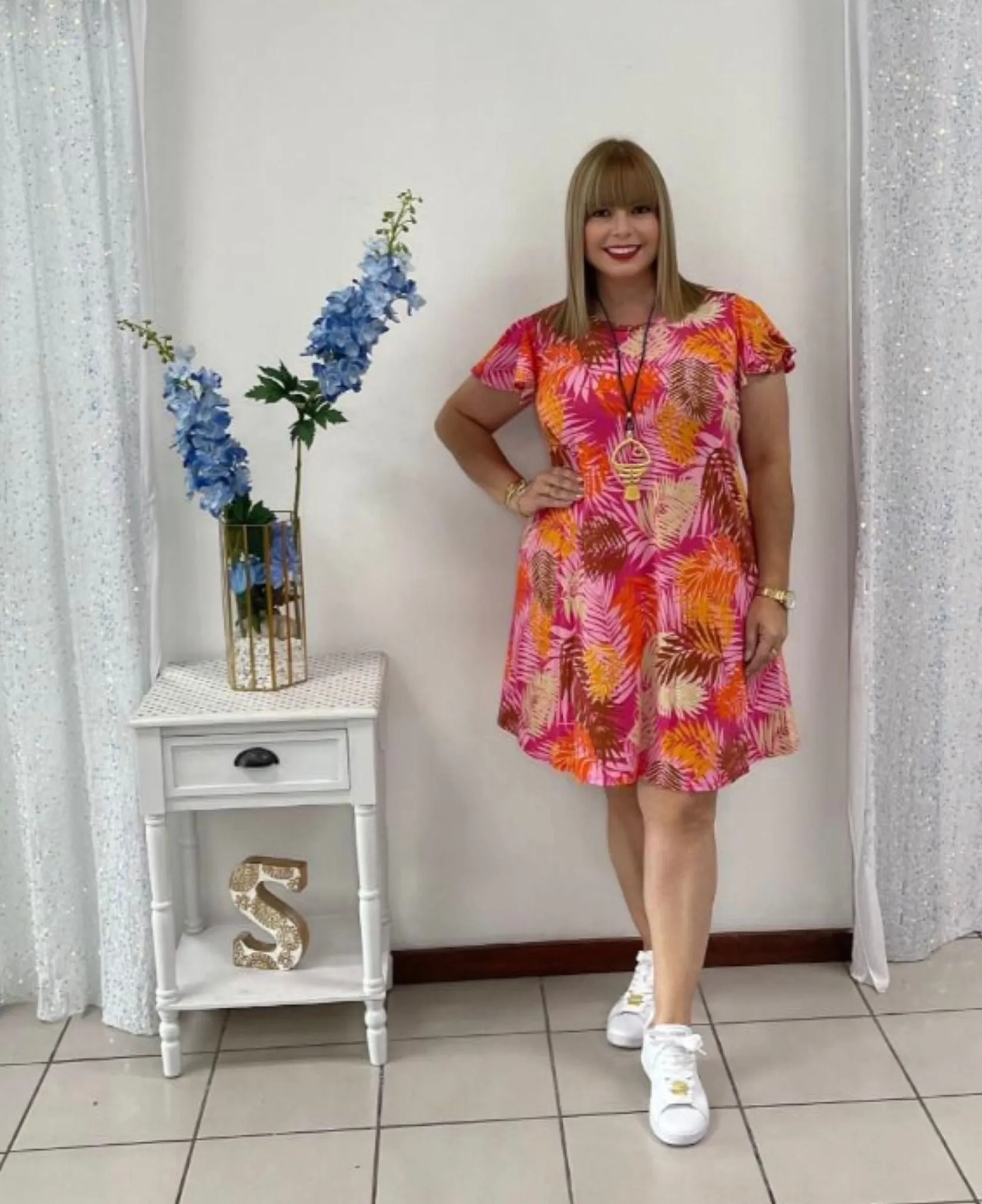 Plus orange and Leaf short dress