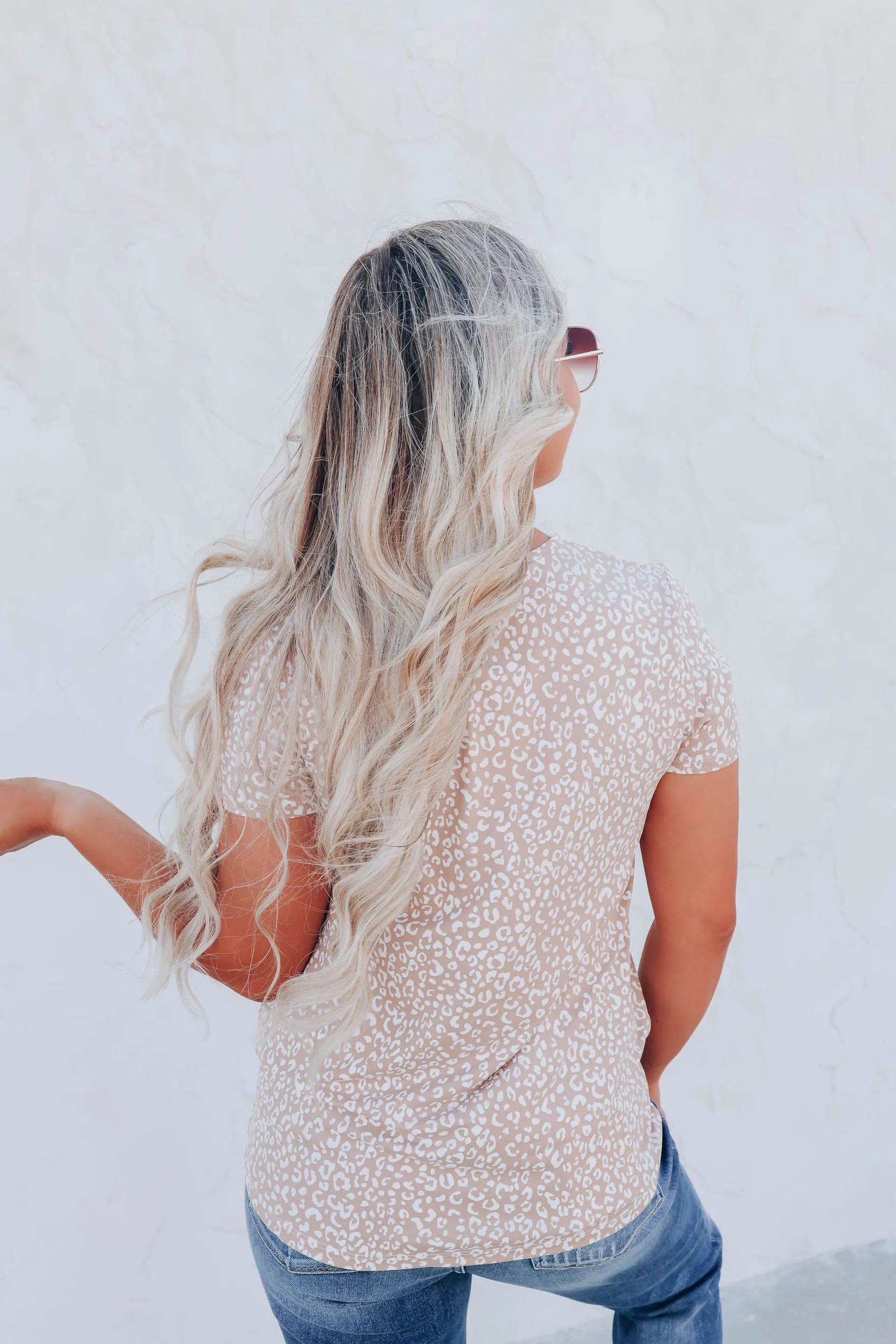 Prowling Around Surplice Print Top - Taupe/White