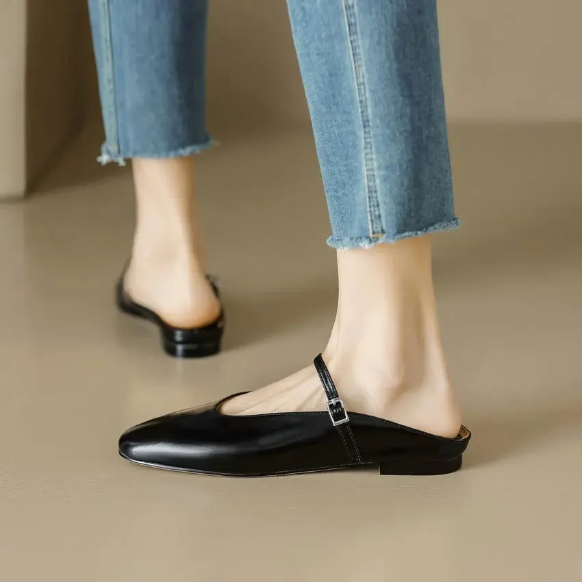 QUTAA 2024 Genuine Leather Slippers Summer Flat Heels Women Sandals Elegant Party Prom Shoes Woman Office Lady Size 34-43