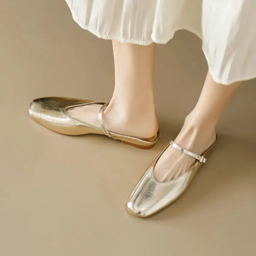 QUTAA 2024 Genuine Leather Slippers Summer Flat Heels Women Sandals Elegant Party Prom Shoes Woman Office Lady Size 34-43