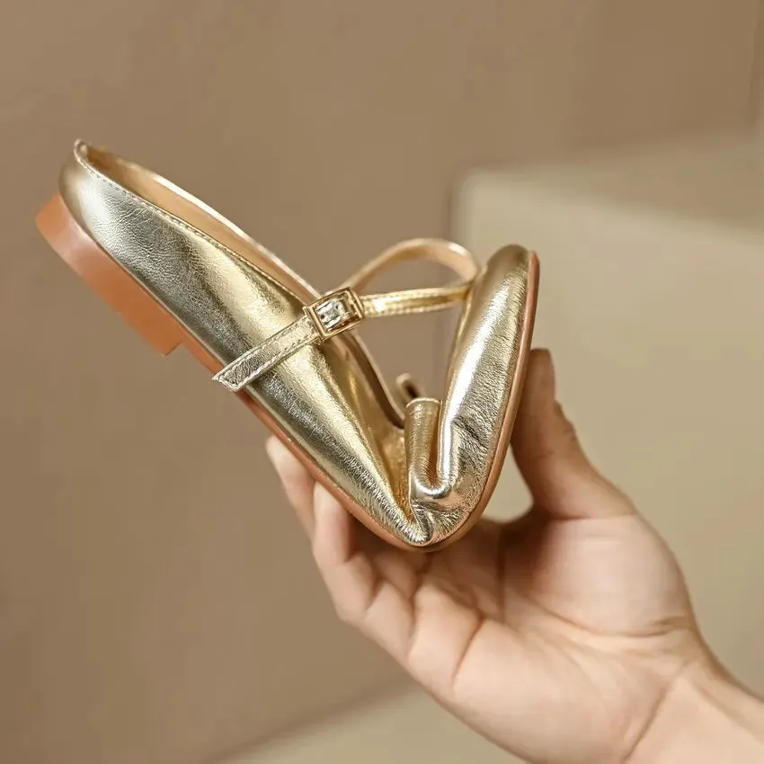 QUTAA 2024 Genuine Leather Slippers Summer Flat Heels Women Sandals Elegant Party Prom Shoes Woman Office Lady Size 34-43