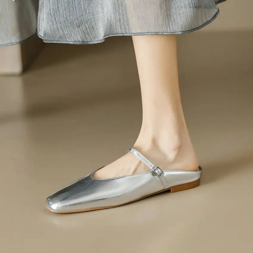 QUTAA 2024 Genuine Leather Slippers Summer Flat Heels Women Sandals Elegant Party Prom Shoes Woman Office Lady Size 34-43