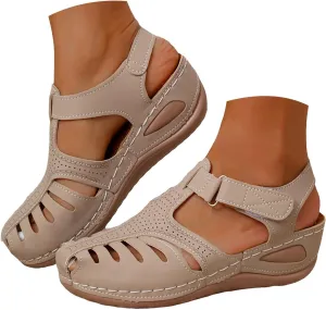 Sandals For Women Closed Toe Platform Wedge Casual Sandal With Arch Support Hollow Out Vintage Sandals for Women Comfortable Beach Vacation Travel Walking Party Dress Sandal