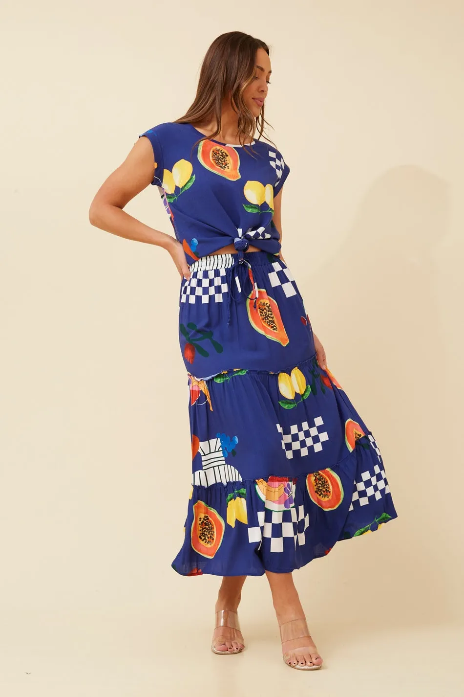 SHELLY FRUIT PRINT TOP