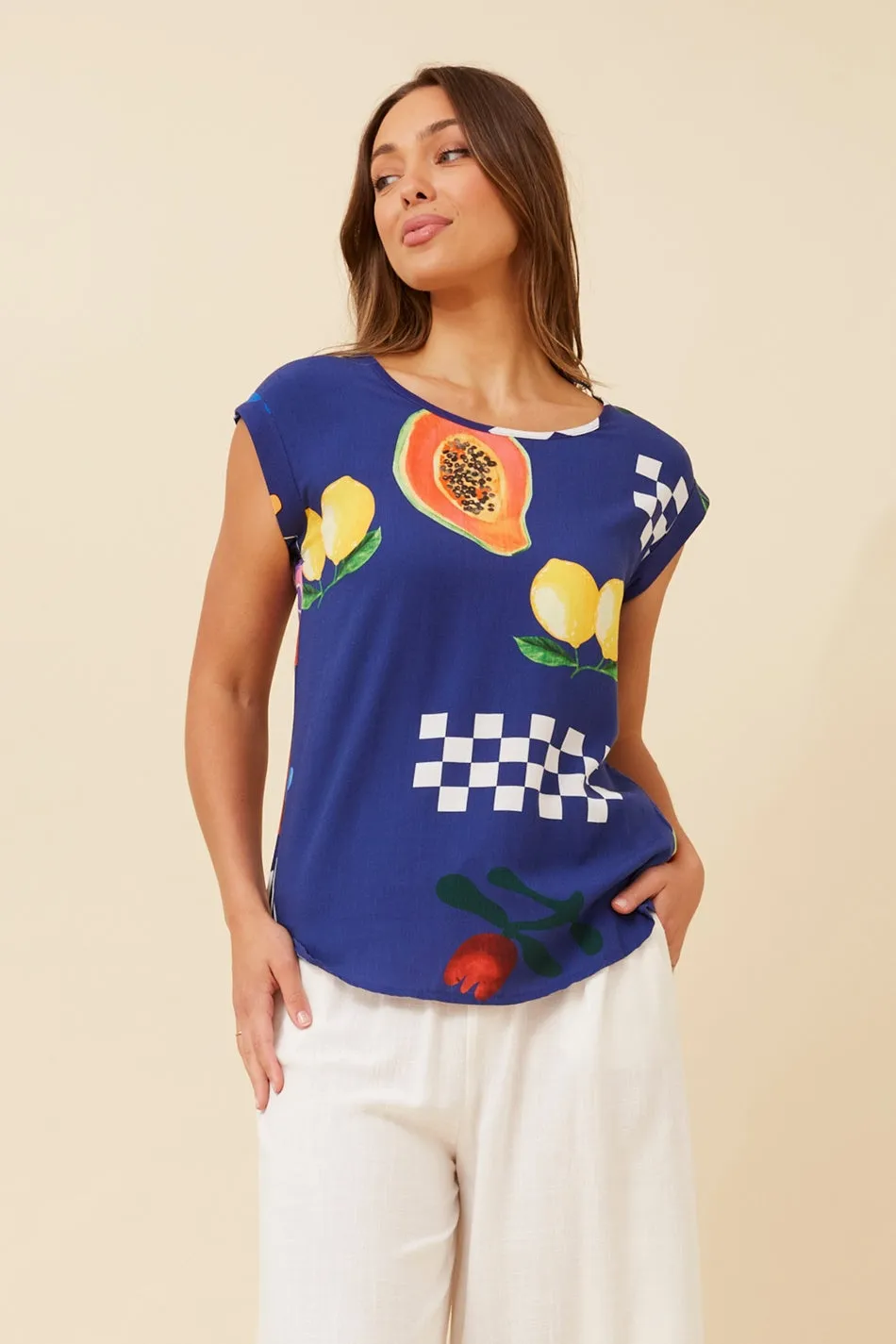 SHELLY FRUIT PRINT TOP