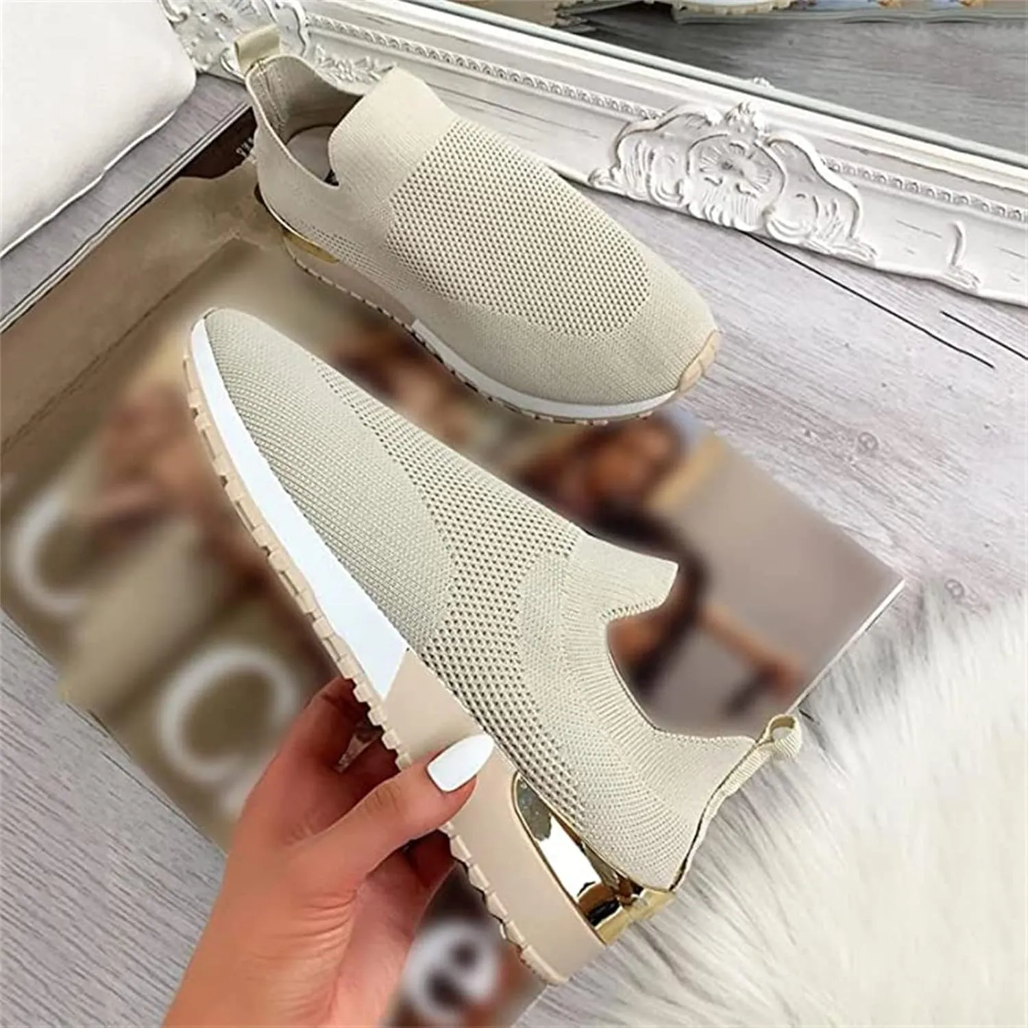Shoes For Women Sneakers Trendy Athletic Walking Running Shoes Slip On Mesh-Comfortable Athletic Tennis Workout Sneakers