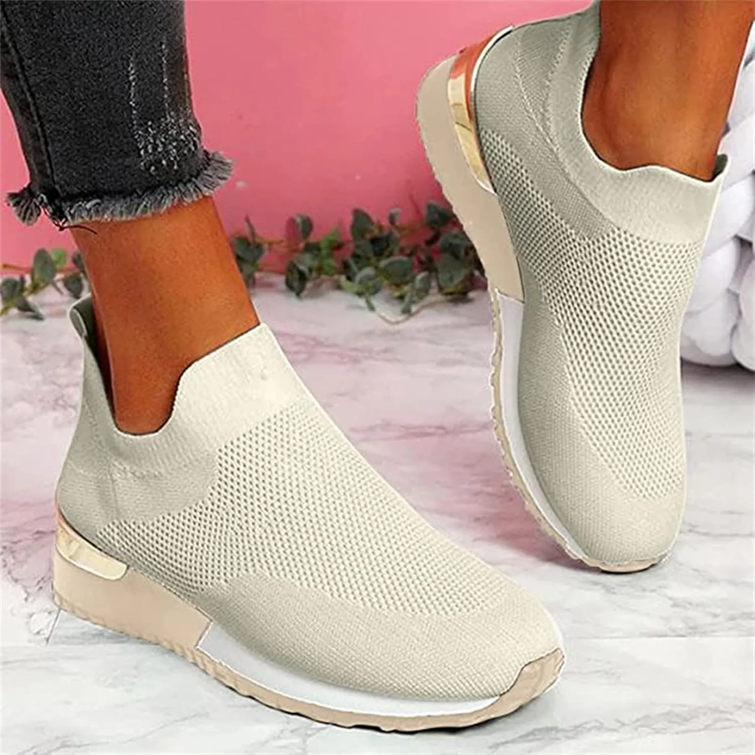Shoes For Women Sneakers Trendy Athletic Walking Running Shoes Slip On Mesh-Comfortable Athletic Tennis Workout Sneakers