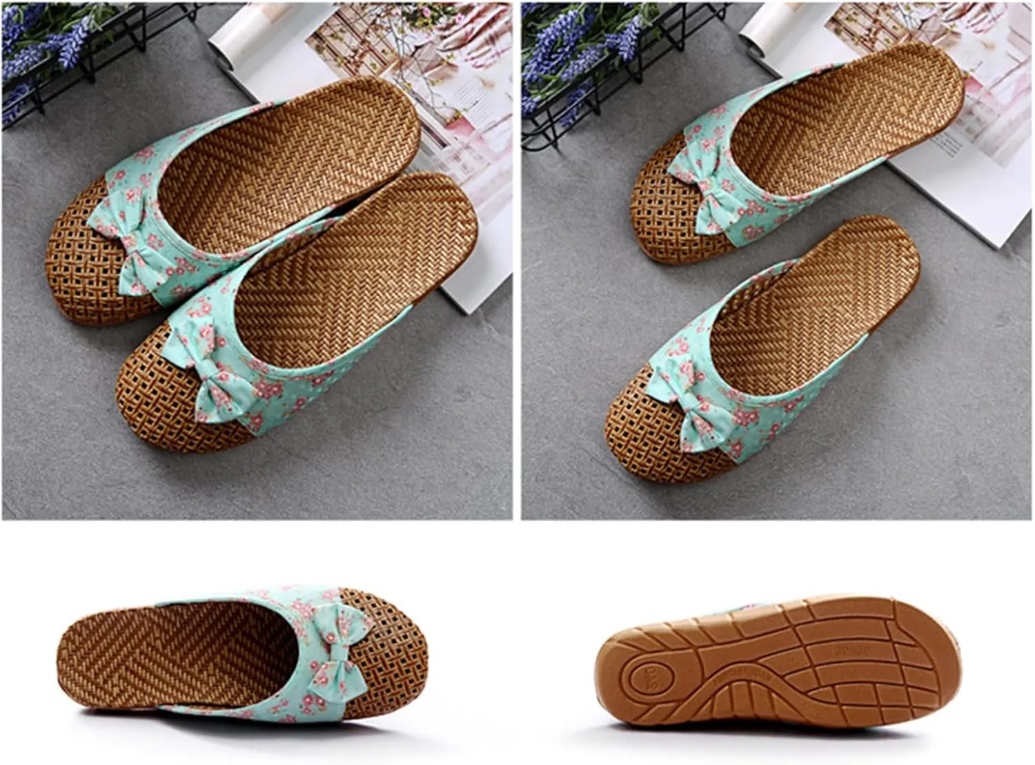 Slide Sandals for Women Summer Slippers Outdoor Indoor Vine Grass Woven Cotton Flax Non-Slip Casual Grass Mat sandal Sandal Bohemian Breathable Vacation Outfits Travel Slipper