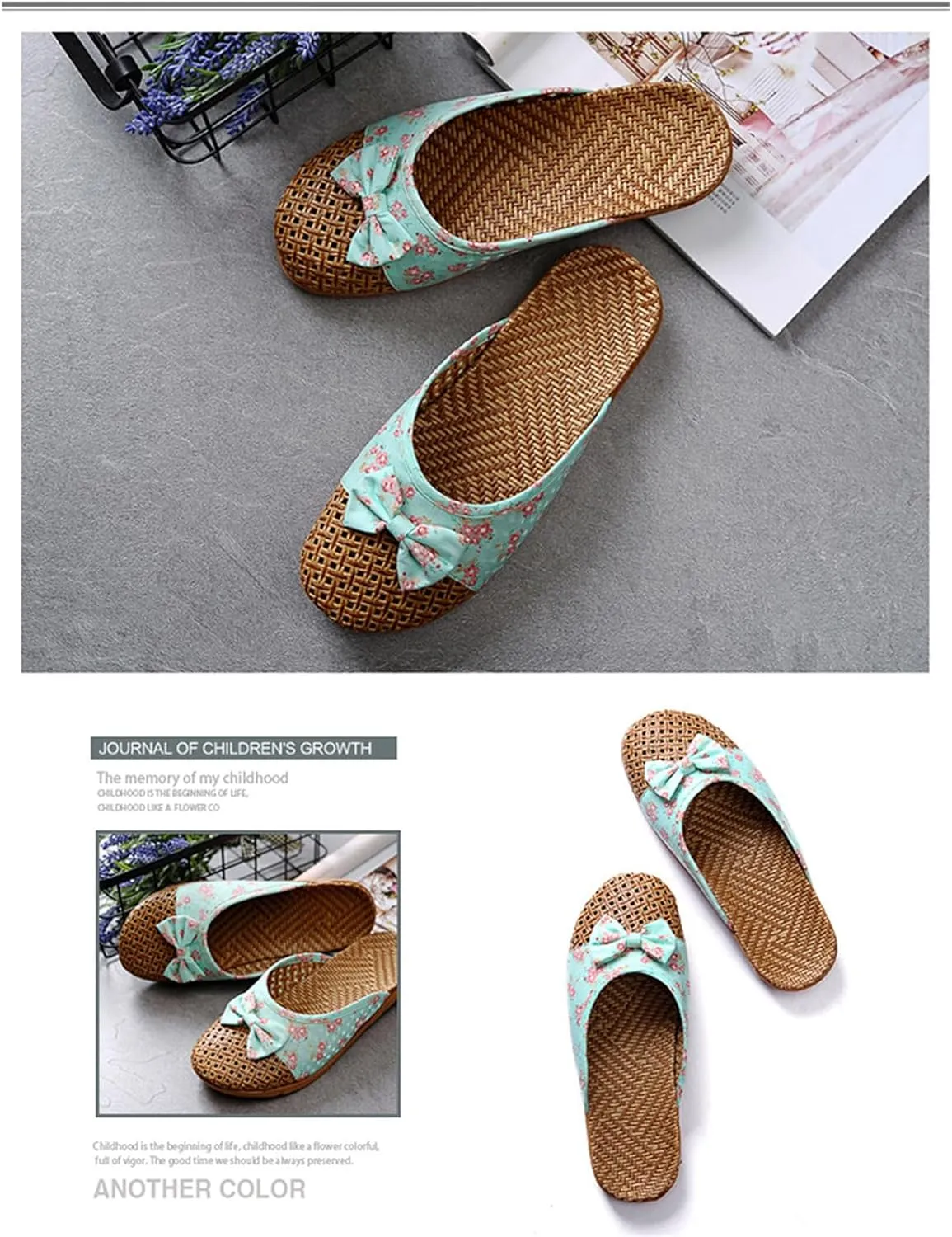 Slide Sandals for Women Summer Slippers Outdoor Indoor Vine Grass Woven Cotton Flax Non-Slip Casual Grass Mat sandal Sandal Bohemian Breathable Vacation Outfits Travel Slipper