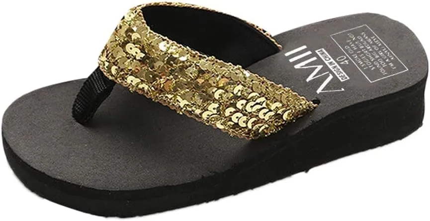 Slip On Footwear Flip Flops for Women Women's Summer Sequins -Slip Sandals Slipper Indoor & Outdoor Flip-flops