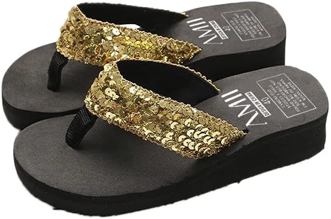 Slip On Footwear Flip Flops for Women Women's Summer Sequins -Slip Sandals Slipper Indoor & Outdoor Flip-flops