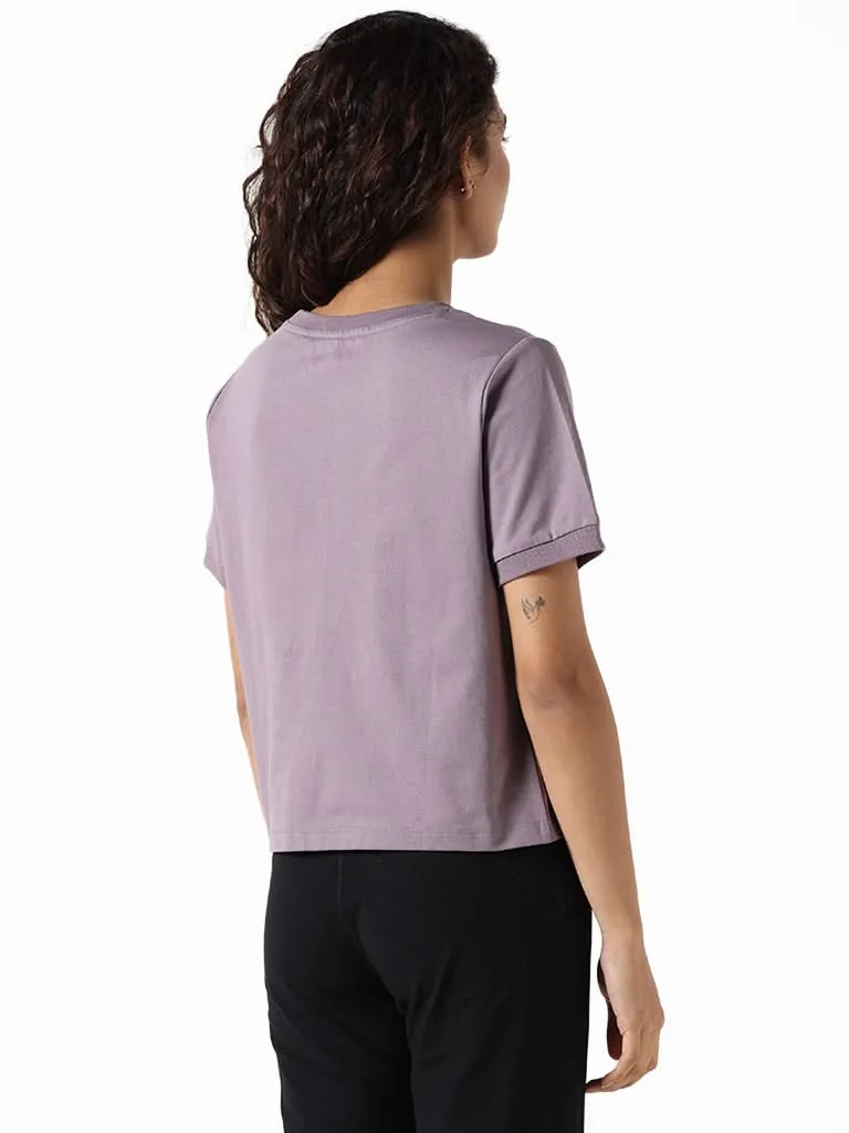 Studiofit Mauve Printed Cotton T-Shirt