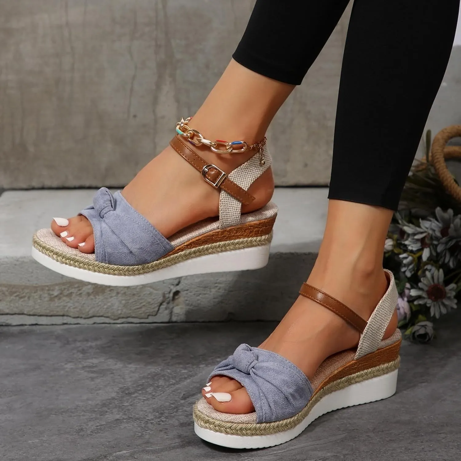 SuanlaTDS Espadrille Sandals for Women Dressy Summer 2025 Platform Chunky High Heels Buckle Ankle Strap Comfortable Casual Boho Beach Shoes Outdoor Party Elegant Wedges Heeled Sandal