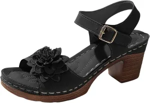 SuanlaTDS Womens Sandals High Heels Round Toe Ankle Strap Buckle Comfortable Wedge Platform Chunky Block Heel Party Dress Dance Shoes Casual Open-toe Heeled Outdoor Sandals