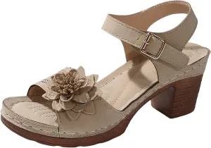 SuanlaTDS Womens Sandals High Heels Round Toe Ankle Strap Buckle Comfortable Wedge Platform Chunky Block Heel Party Dress Dance Shoes Casual Open-toe Heeled Outdoor Sandals
