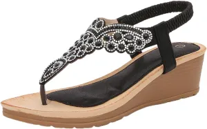 Summer Sandals for Women 2025 Rhinestones Sparkly High Heel Wedge Sandals Clip Toe Crystal Boho Shoes Anti-Slip Summer Footwear Casual Comfortable Beach Shoes