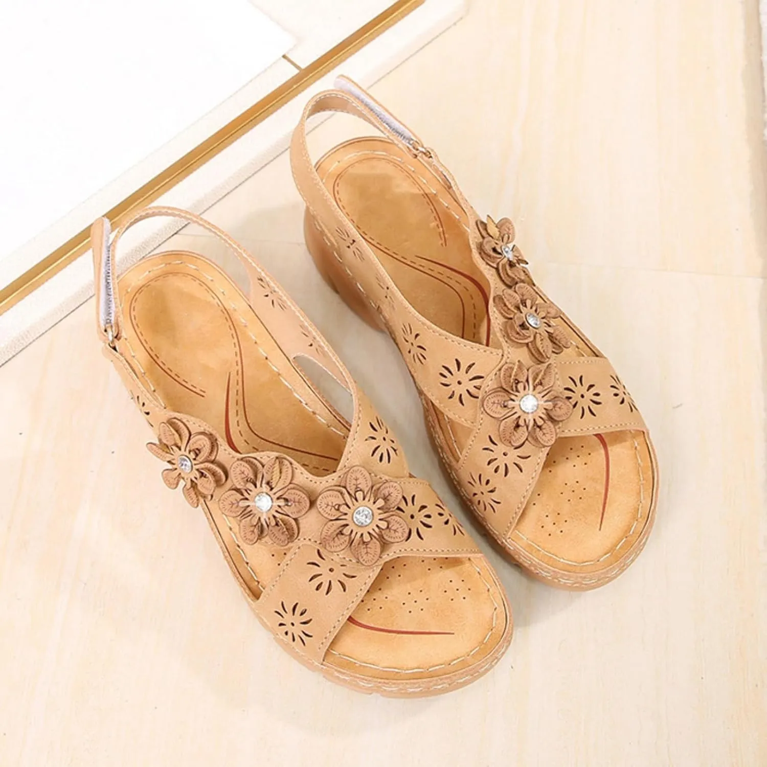 Summer Sandals for Women 2025 Wedge Shoes Slip On Dressy Comfortable Slides Sandals, Flowers Cross Strap Platform Sandal Hollow Out Breathable Ankle Strap Platform Shoes
