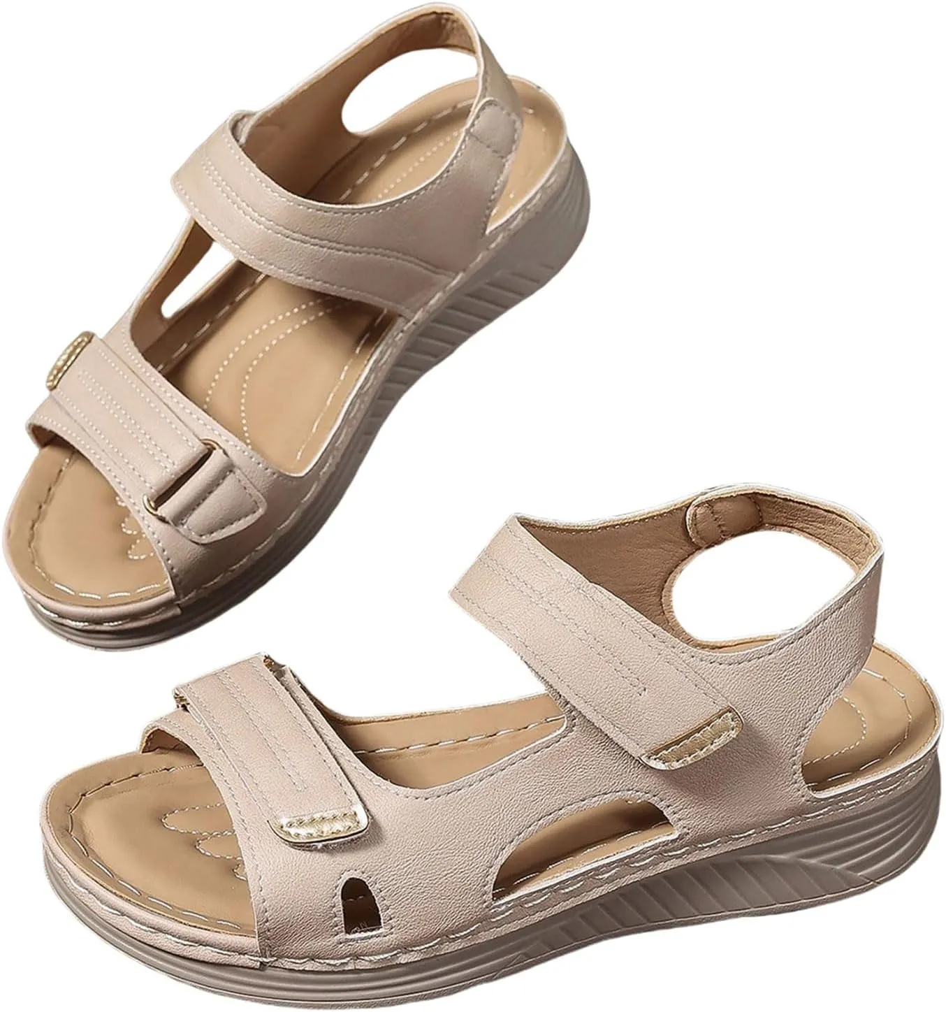 Summer Sandals for Women 2025 Wide Open Toe Anti-Slip Shoes Magic Tape Cushion Platform Sandal Adjustable Ankle Strap Shoes Summer Walking Sandals