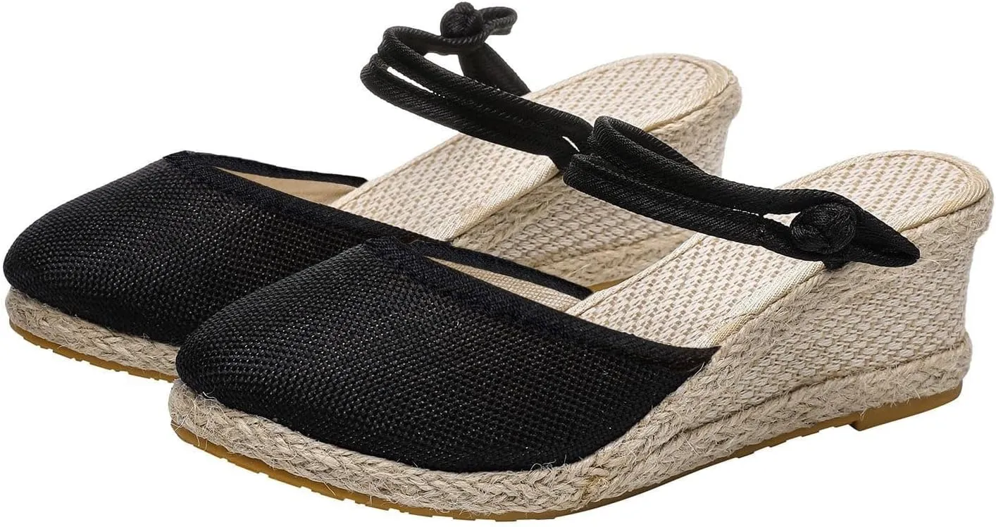 Summer Sandals for Women Closed Toe Slip On Platform Slippers Fashion Elegant Wedge Sandals Comfortable Walking Shoes Dressy Casual Solid Color Business Sandal