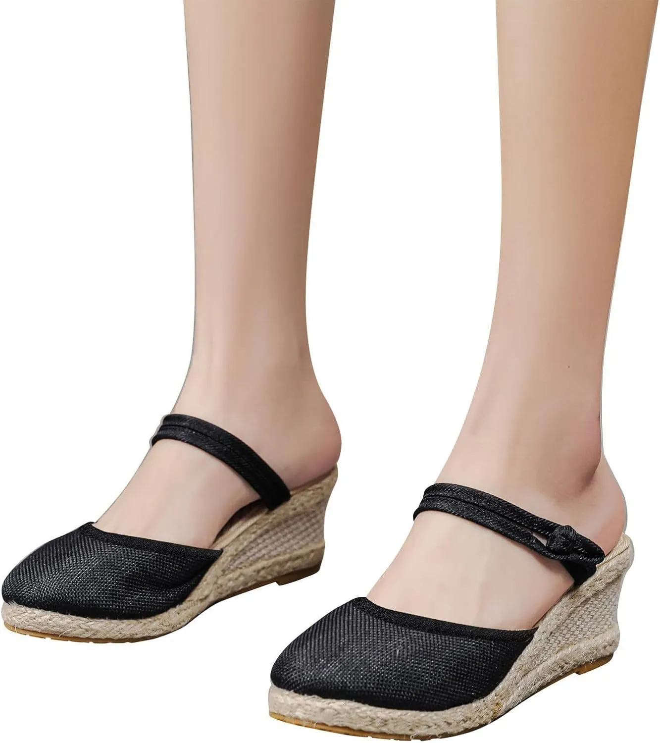 Summer Sandals for Women Closed Toe Slip On Platform Slippers Fashion Elegant Wedge Sandals Comfortable Walking Shoes Dressy Casual Solid Color Business Sandal