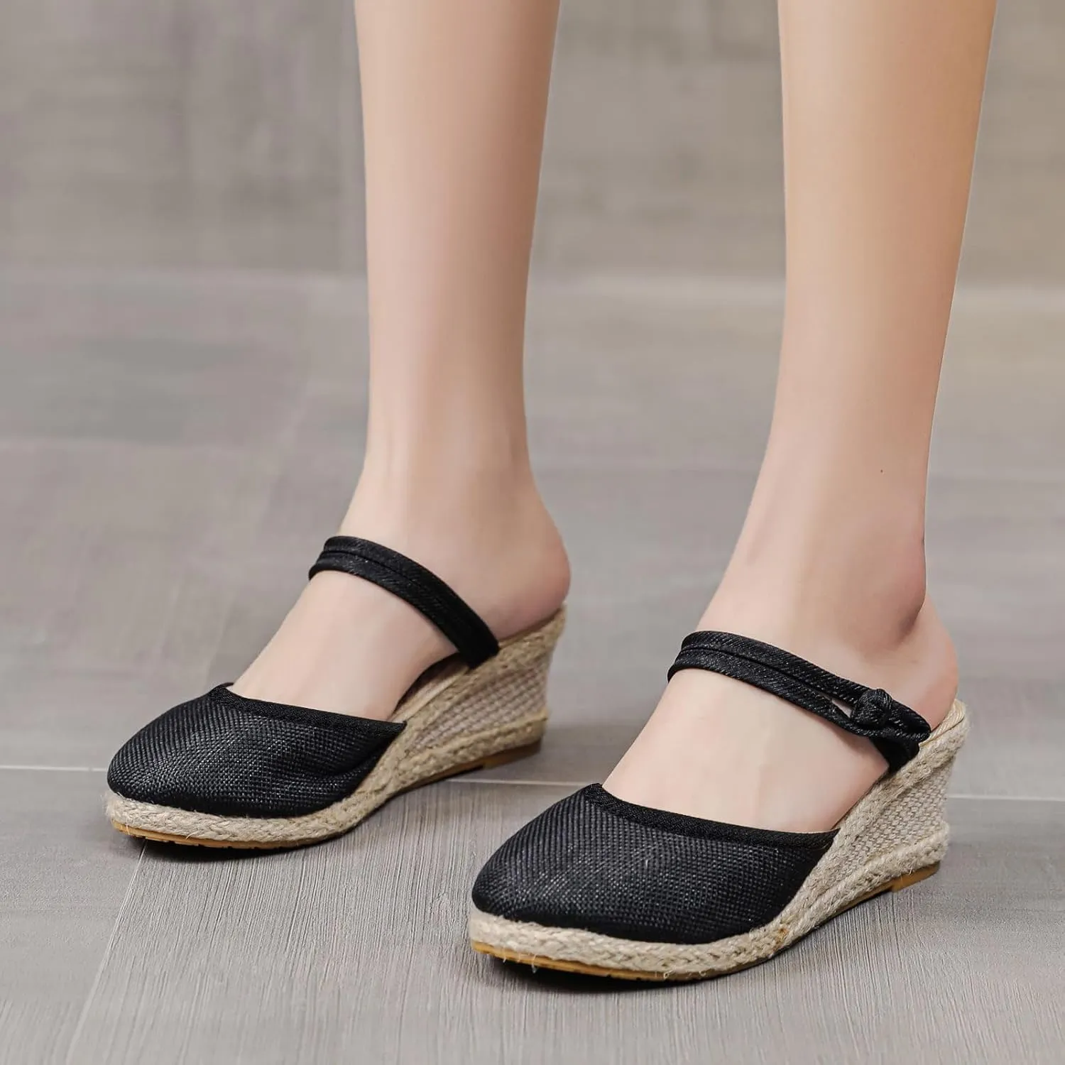 Summer Sandals for Women Closed Toe Slip On Platform Slippers Fashion Elegant Wedge Sandals Comfortable Walking Shoes Dressy Casual Solid Color Business Sandal