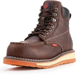 SUREWAY Mens Heavy Duty Soft/Composite/Steel Toe Work Boots for Men-Comfortable,Goodyear Welt,Full Grain Leather,6 in Wedge Moc Toe Construction Boots/Shoes,Waterproof Soft Toe Dark Brown,Size 13