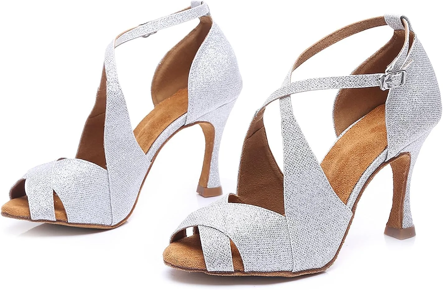 SWDZM Women Ballroom Dance Shoes Latin Salsa Bachata Performance Sparkly Dance Shoes